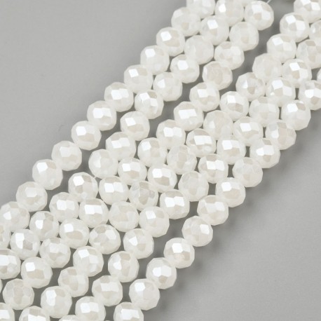 5mm x 6mm Crystal Rondelle Beads - Pearlised Opal White - 21cm Strand