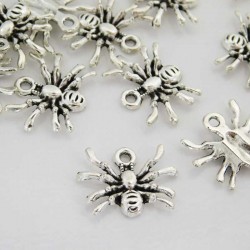 15mm Spider Charm - Antique Silver Tone - Pack of 1