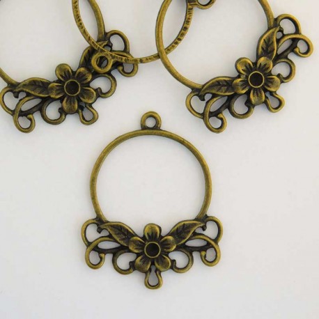 34mm Flower Pendant Connector - Bronze Tone - Pack of 1