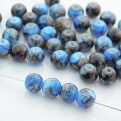 6mm Marbled Glass Beads - Blue/Brown - Pack of 60
