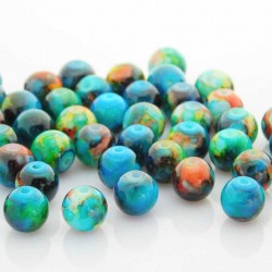 8mm Marbled Glass Beads - Blue Green Turquoise Multicoloured - Pack of 50