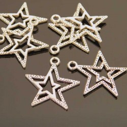 22mm Star Charm - Antique Silver Tone - Pack of 1