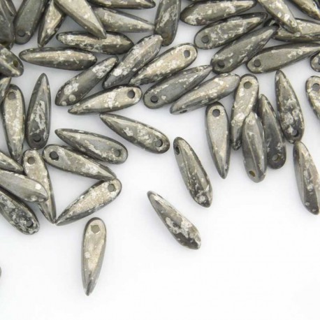 Czech Glass Dagger Beads 3mm x 10mm - Chalk Antique Chrome - Pack of 50
