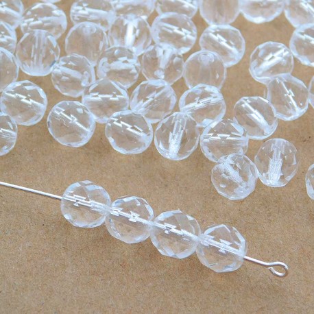 8mm Fire Polished Czech Glass Beads - Crystal Clear - Pack of 25