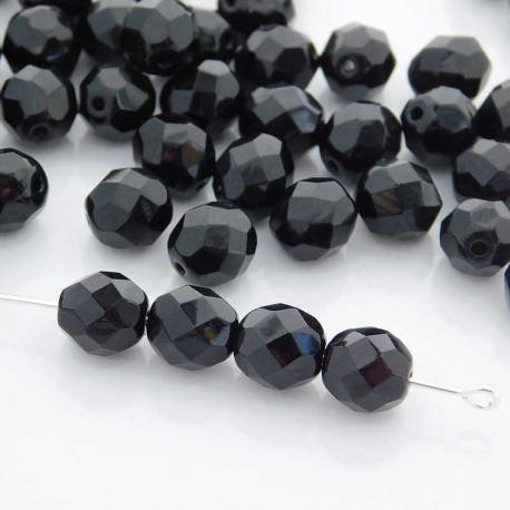 8mm Fire Polished Czech Glass Beads - Jet - Pack of 25