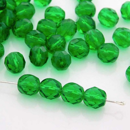 8mm Fire Polished Czech Glass Beads - Emerald - Pack of 25