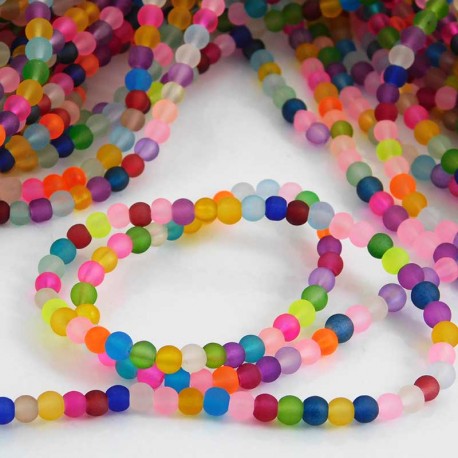 4mm Frosted Glass Beads - Mixed Colours - 40cm strand