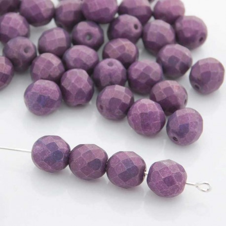 8mm Fire Polished Czech Glass Beads - Chalk Lila Vega - Pack of 25