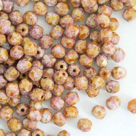 4mm Fire Polished Czech Glass Beads - Chalk Lila Gold Lustre - Pack of 50