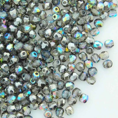 3mm Fire Polished Czech Glass Beads - Crystal Graphite Rainbow - Pack of 50