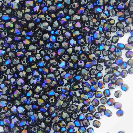 3mm Fire Polished Czech Glass Beads - Jet Azuro - Pack of 50