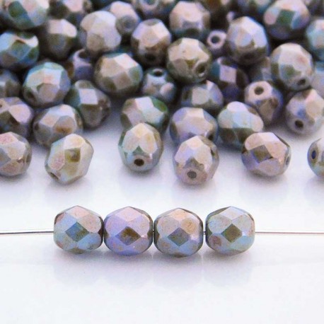 6mm Fire Polished Czech Glass Beads - Chalk Blue Lustre - Pack of 50