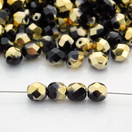 6mm Fire Polished Czech Glass Beads - Jet Amber - Pack of 50