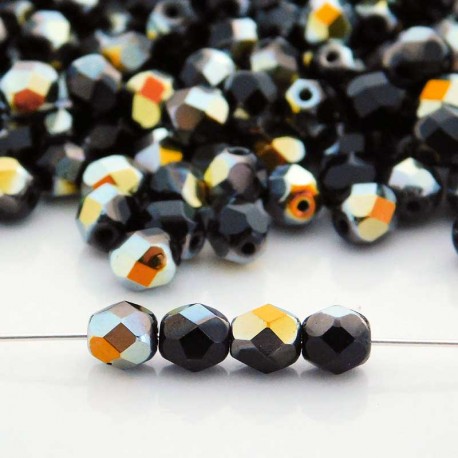 6mm Fire Polished Czech Glass Beads - Jet Marea - Pack of 50