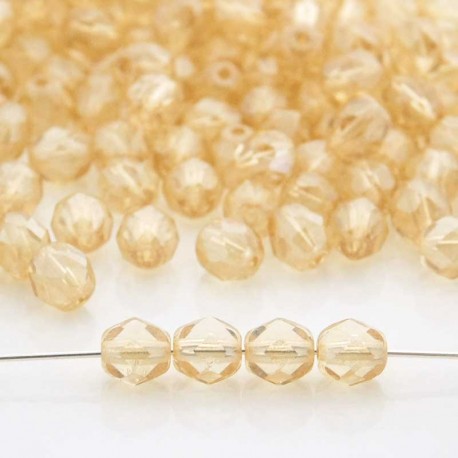 6mm Fire Polished Czech Glass Beads - Crystal Champagne Lustre - Pack of 50