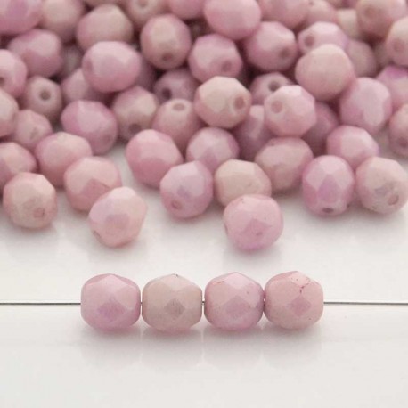 6mm Fire Polished Czech Glass Beads - Chalk Lila Lustre - Pack of 50