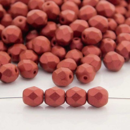 6mm Fire Polished Czech Glass Beads - Lava Red - Pack of 50