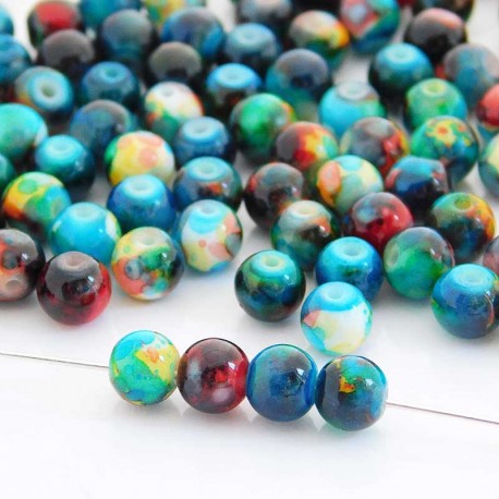 6mm Marbled Glass Beads - Blue Green Turquoise Multicoloured - Pack of 60