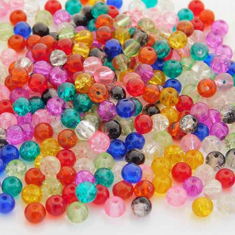 4mm Glass Crackle Beads - Mixed Colours - Pack of 200