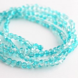 4mm Glass Crackle Beads - Light Aqua & Clear - 78cm Strand