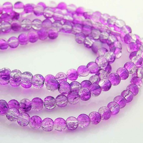 4mm Glass Crackle Beads - Purple & Clear - 78cm Strand