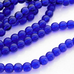 6mm Round Glass Beads - Cobalt Blue - 30cm Strand