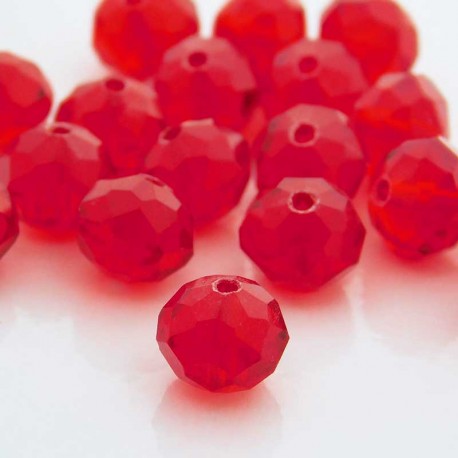 8mm x 10mm Crystal Glass Rondelles - Deep Red - Pack of 10