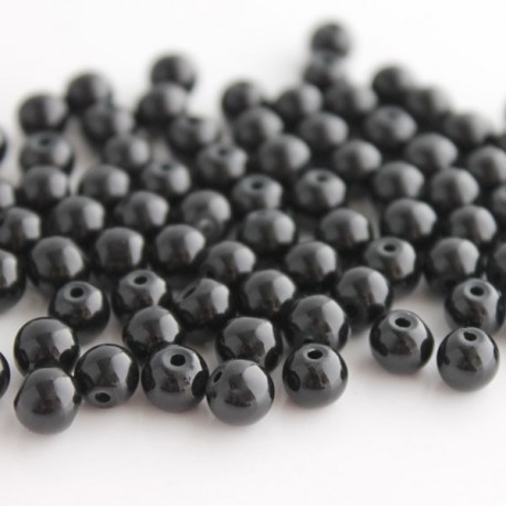 6mm Glass Pearl Beads - Black - 78cm Strand