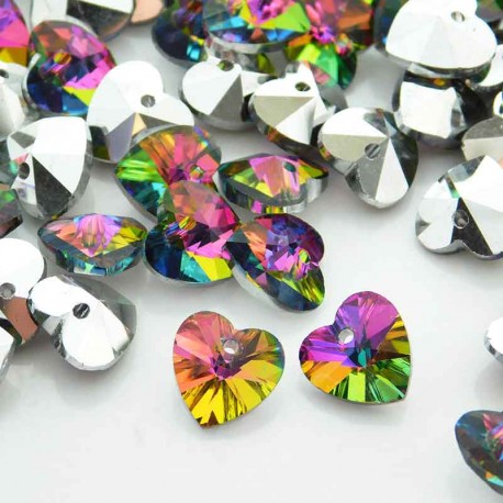 10mm Crystal Glass Hearts - Backlit Multicolour - Pack of 4