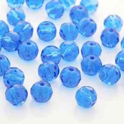 8mm Faceted Round Glass Beads - Blue - Pack of 40