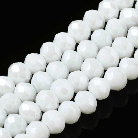 3mm x 4mm Crystal Glass Rondelles - Pearlised White - 41cm strand