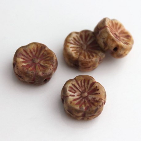 12mm Czech Pressed Flowers - Opaque White Picasso - Pack of 6