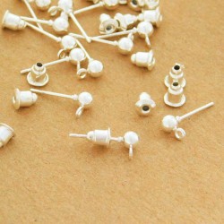 Silver Plated Earring Studs with Ball and Loop - 5 Pairs