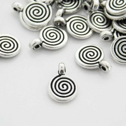 12mm Small Spiral Charm - Antique Silver Tone - Pack of 1