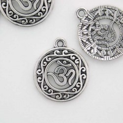 22mm Ornate Om Charm - Antique Silver Tone - Pack of 1