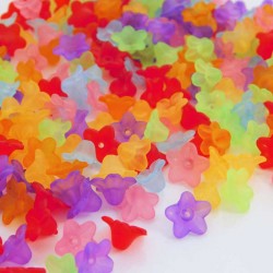 9mm Frosted Acrylic Flower Beads - Mixed Colours - Pack of 100