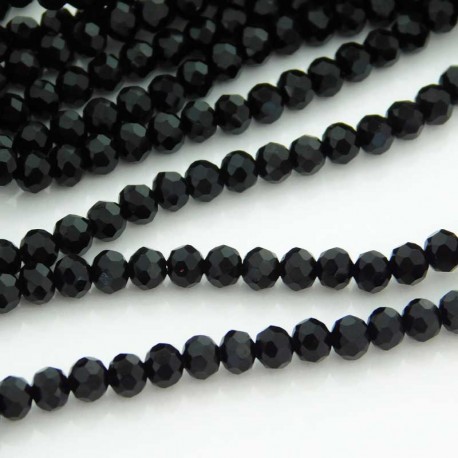 3mm x 4mm Crystal Glass Rondelles - Black - 43cm strand