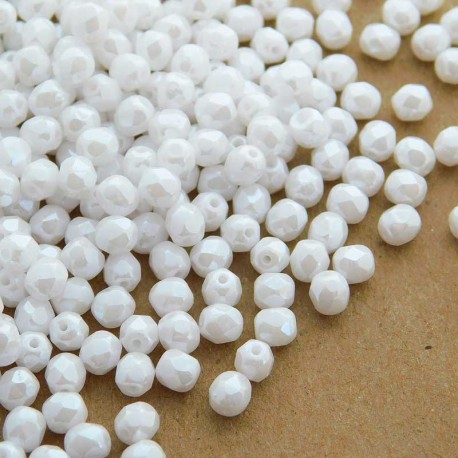 4mm Fire Polished Czech Glass Beads - Chalk White Shimmer - Pack of 50