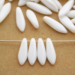 Czech Glass Dagger Beads 5mm x 16mm - Chalk White Shimmer - Pack of 10