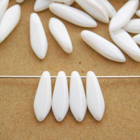 Czech Glass Dagger Beads 5mm x 16mm - Chalk White Shimmer - Pack of 10