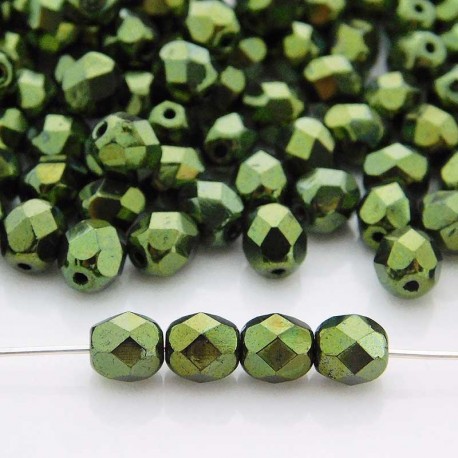 6mm Fire Polished Czech Glass Beads - Jet Red-Green Lustre - Pack of 50
