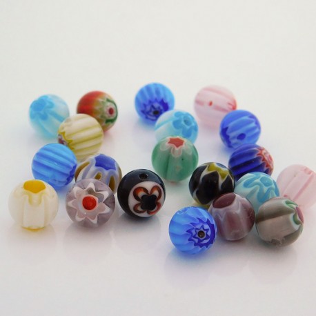 8mm Millefiori Round Single Flower Beads - Pack of 20