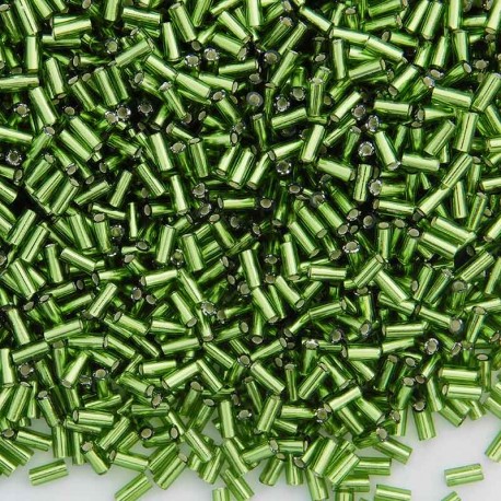Miyuki 3mm Bugle Beads - Silver Lined Olivine - 10g