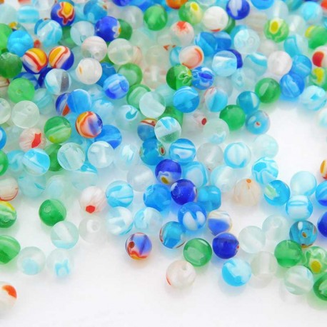 4mm Mixed Colour Millefiori Round Beads - Pack of 50