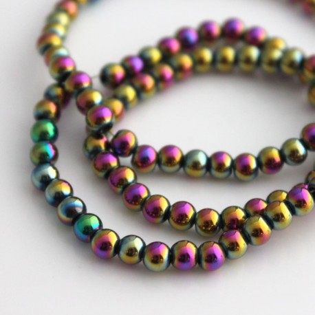 4mm Electroplated Round Hematite Beads - 40cm strand