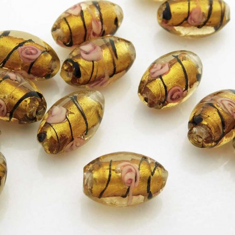 Oval Floral Lampwork Glass Bead - Pack of 1
