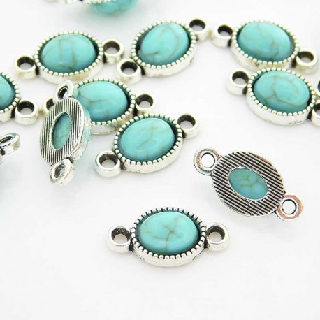 16mm Imitation Turquoise Connector - Antique Silver Tone - Pack of 1