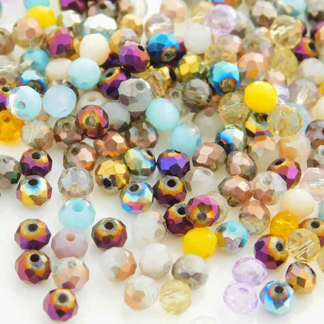 3mm x 4mm Crystal Glass Rondelles - Electroplated Mix - 10g