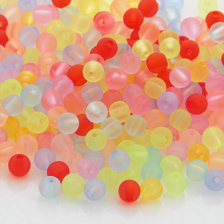 6mm Round Frosted Acrylic Beads - Mixed Colours - Pack of 100