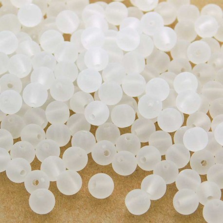 6mm Round Frosted Acrylic Beads - White - Pack of 100